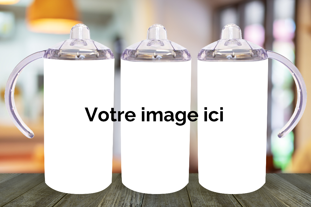 Gobelet droit avec poignées en acier inoxydable blanc de 12 oz avec 2 couvercles (jeune enfant et enfant)
