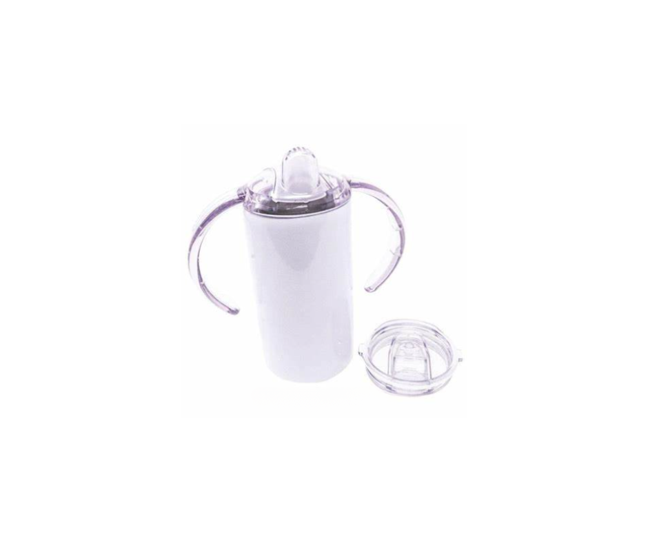 Gobelet droit avec poignées en acier inoxydable blanc de 12 oz avec 2 couvercles (jeune enfant et enfant)