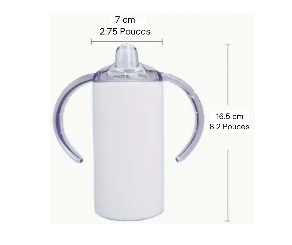 Gobelet droit avec poignées en acier inoxydable blanc de 12 oz avec 2 couvercles (jeune enfant et enfant)